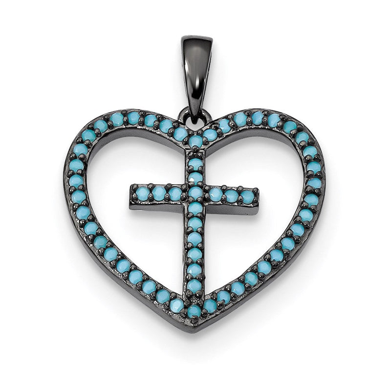 Sterlingsilber Schwarz-rhodium Dyed Weiß Howlite Kreuz Anhänger