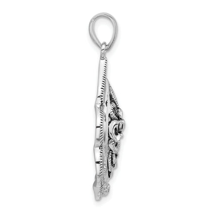Sterlingsilber Poliert & Antikisiert Zirkonia Fleur De Lis Tropfen Anhänger
