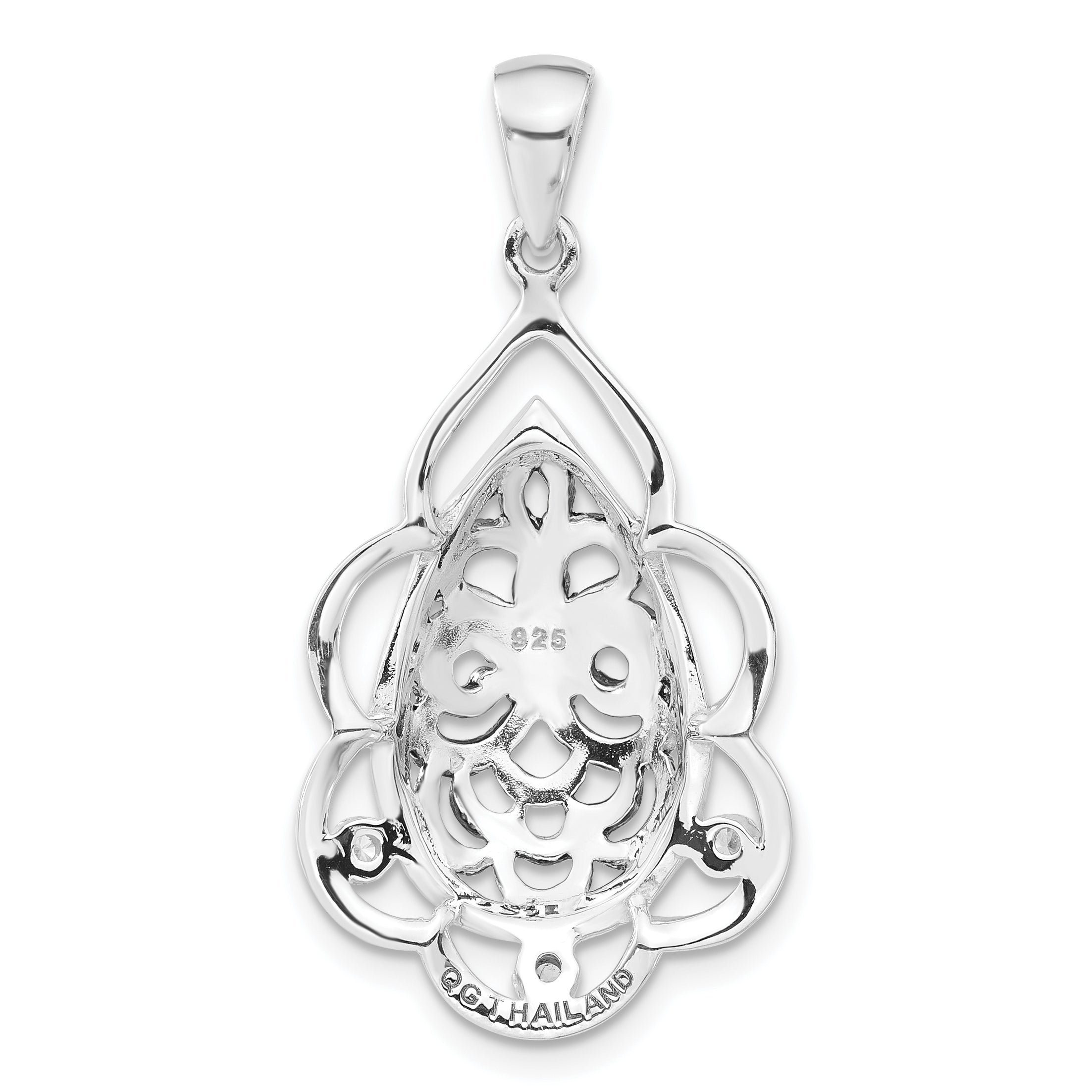 Sterlingsilber Poliert & Antikisiert Zirkonia Fleur De Lis Tropfen Anhänger