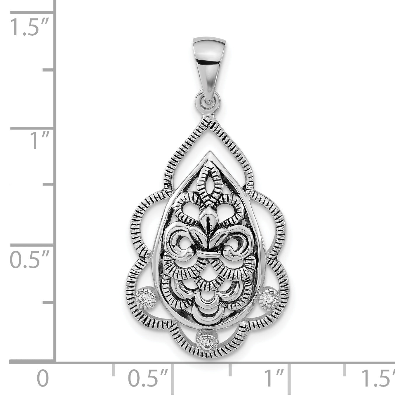 Sterlingsilber Poliert & Antikisiert Zirkonia Fleur De Lis Tropfen Anhänger