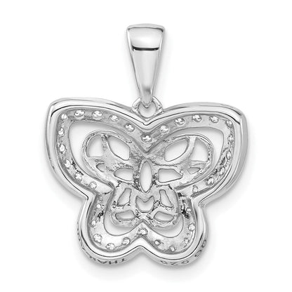 Sterlingsilber Rhodiniert Poliert Zirkonia Schmetterling Anhänger