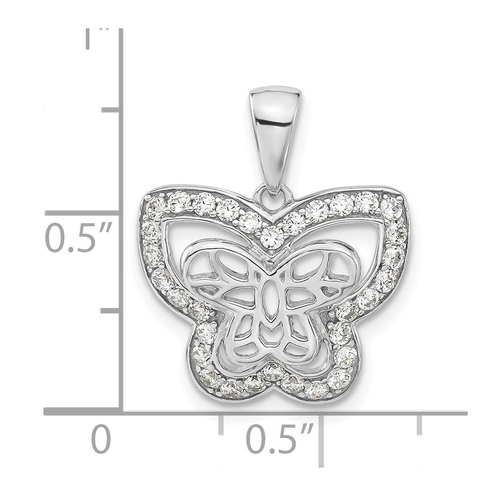 Sterlingsilber Rhodiniert Poliert Zirkonia Schmetterling Anhänger