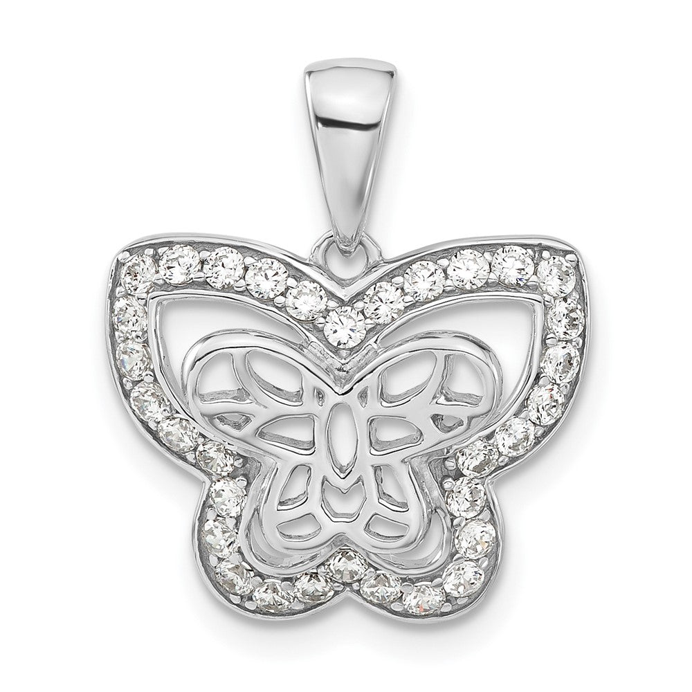 Sterlingsilber Rhodiniert Poliert Zirkonia Schmetterling Anhänger