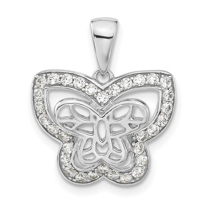 Sterlingsilber Rhodiniert Poliert Zirkonia Schmetterling Anhänger