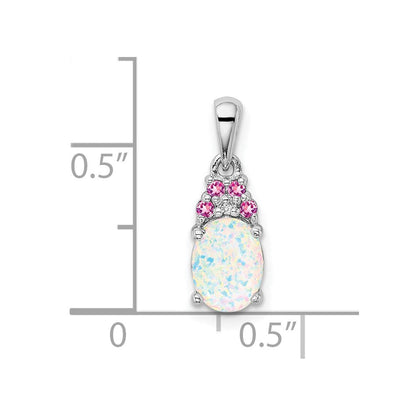 Sterlingsilber Rhod-plate Diamant. Cr.pink Sapp. Synthetisch Opal Anhänger