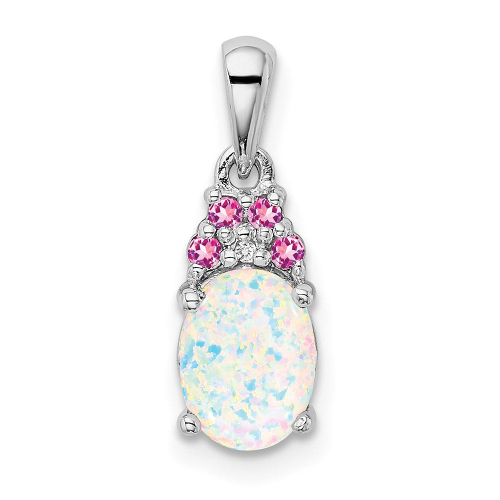 Sterlingsilber Rhod-plate Diamant. Cr.pink Sapp. Synthetisch Opal Anhänger