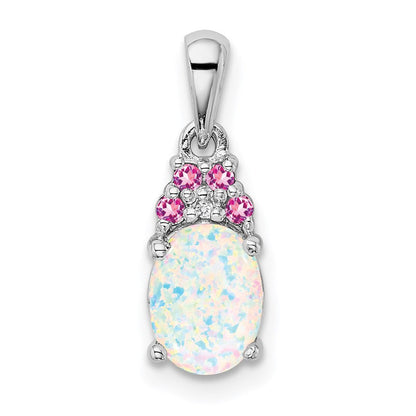 Sterlingsilber Rhod-plate Diamant. Cr.pink Sapp. Synthetisch Opal Anhänger