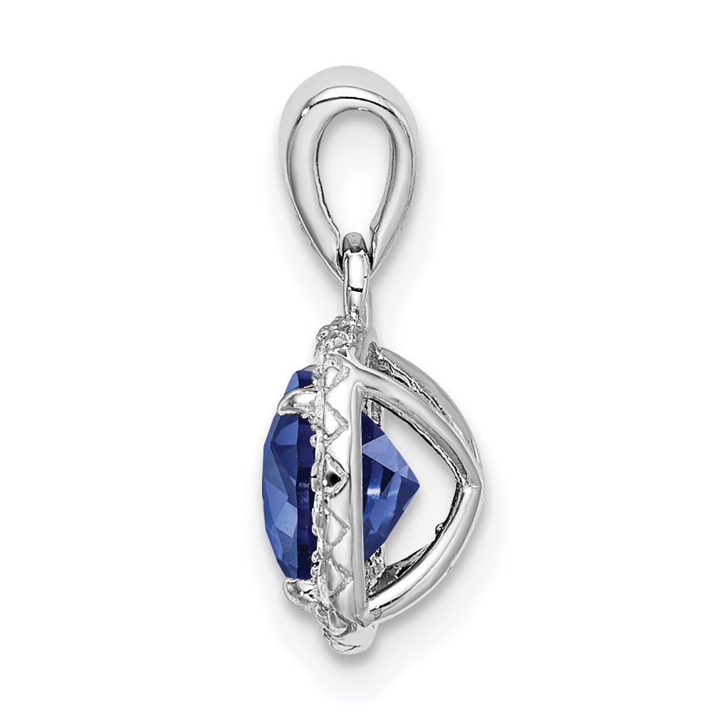 Sterlingsilber Rhodiniert Erzeugt Blau/white Saphir Anhänger