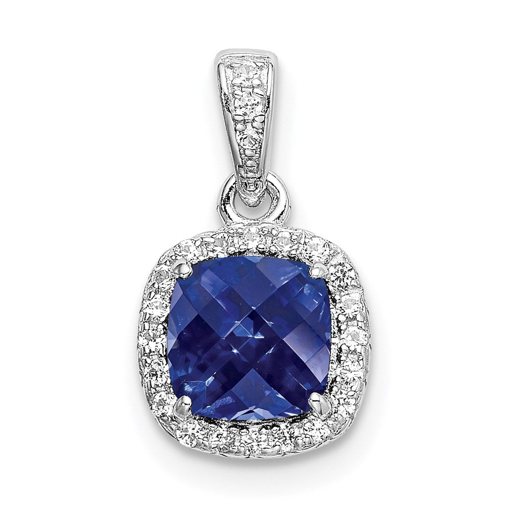 Sterlingsilber Rhodiniert Erzeugt Blau/white Saphir Anhänger