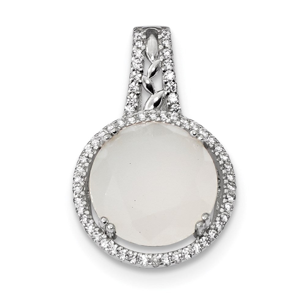 Sterlingsilber Rhodiniert Zirkonia & Milky Weiß Glas Stein Anhänger