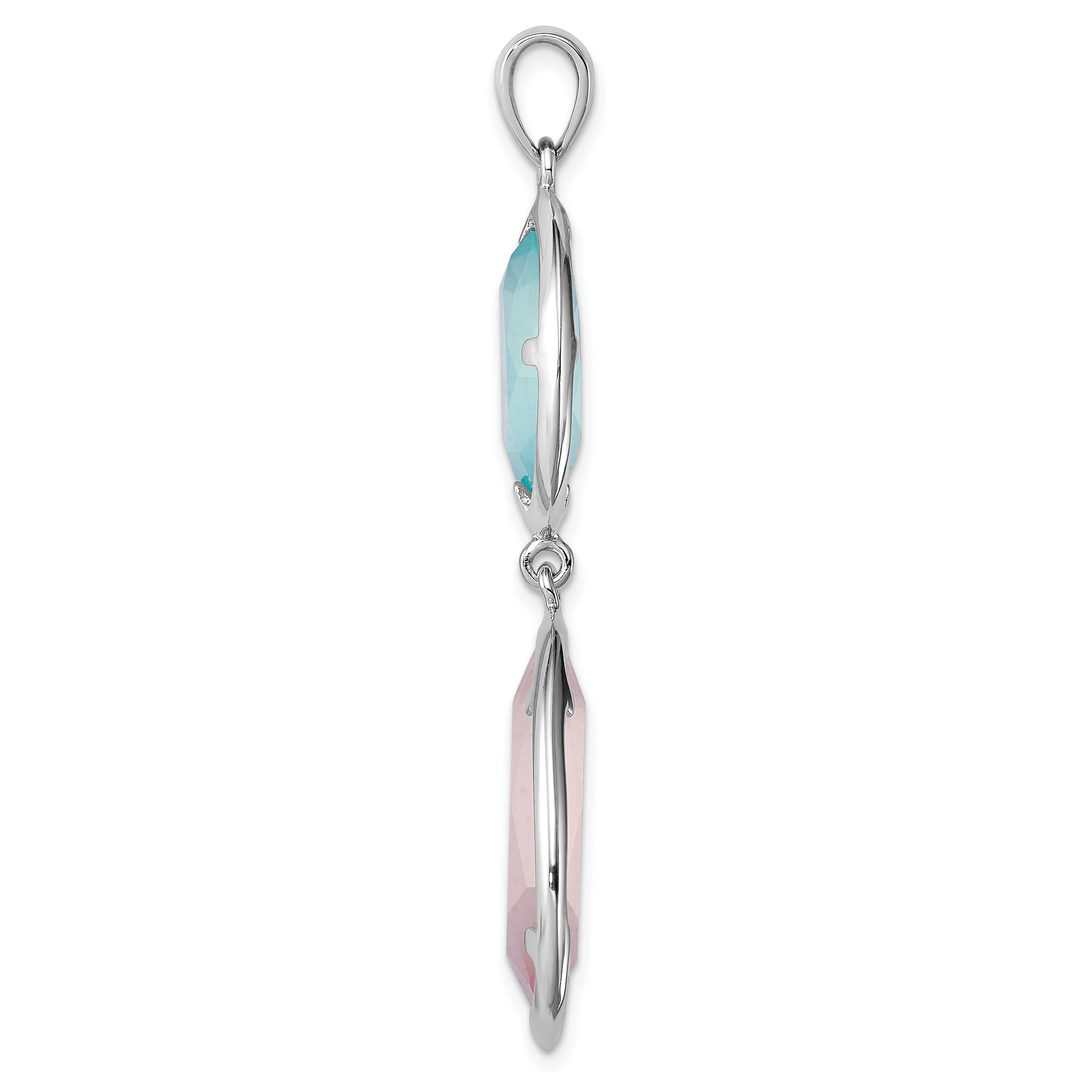 Sterlingsilber Rhodiniert Rosa/blue Erzeugt Cats Auge Anhänger