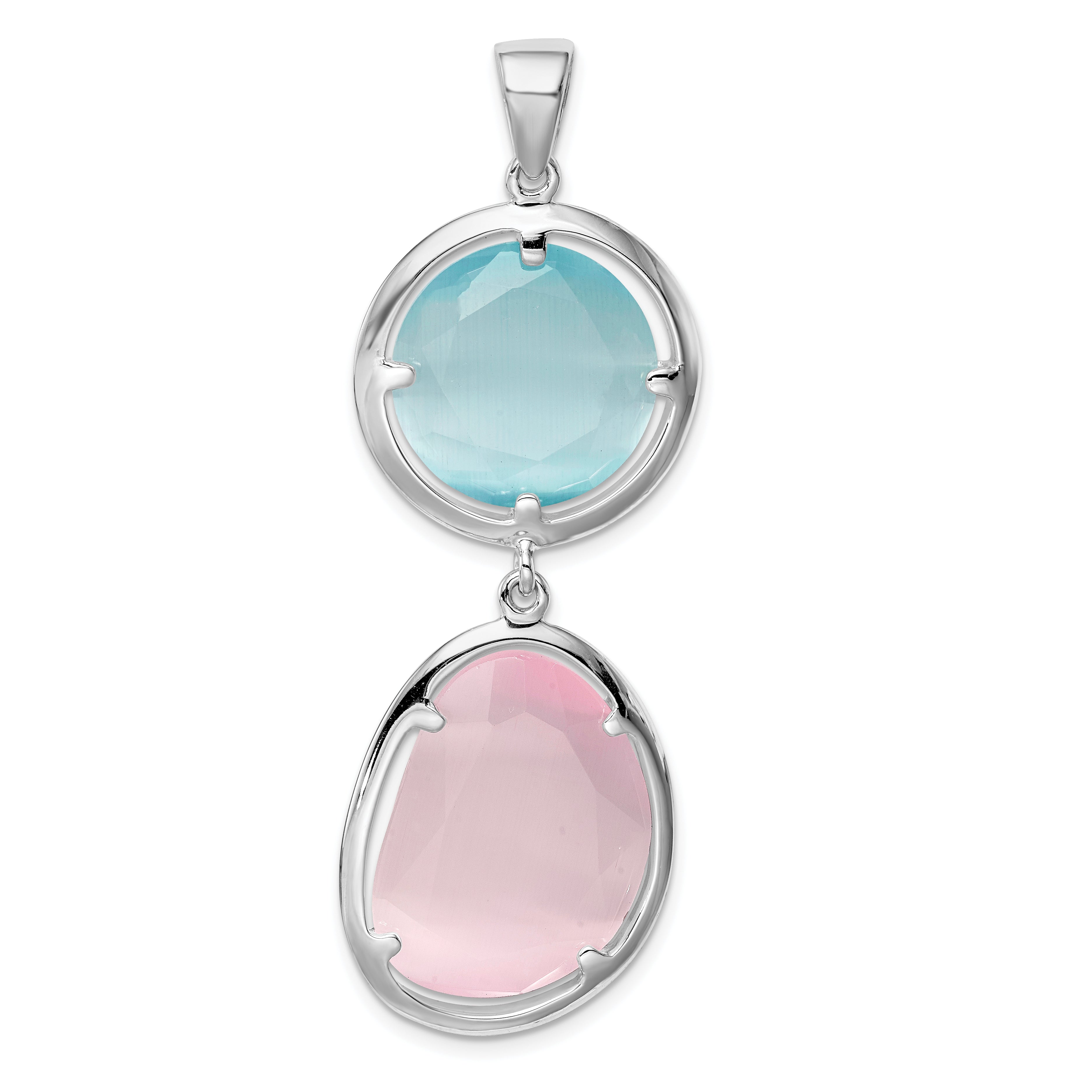 Sterlingsilber Rhodiniert Rosa/blue Erzeugt Cats Auge Anhänger
