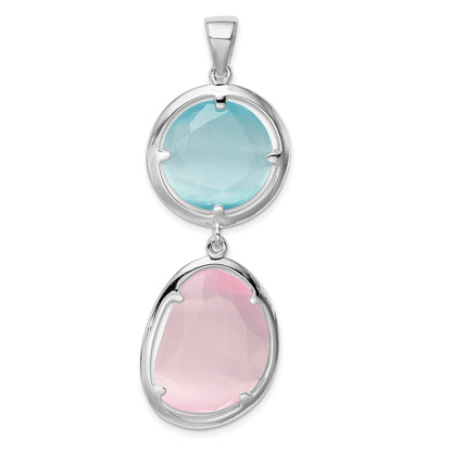 Sterlingsilber Rhodiniert Rosa/blue Erzeugt Cats Auge Anhänger