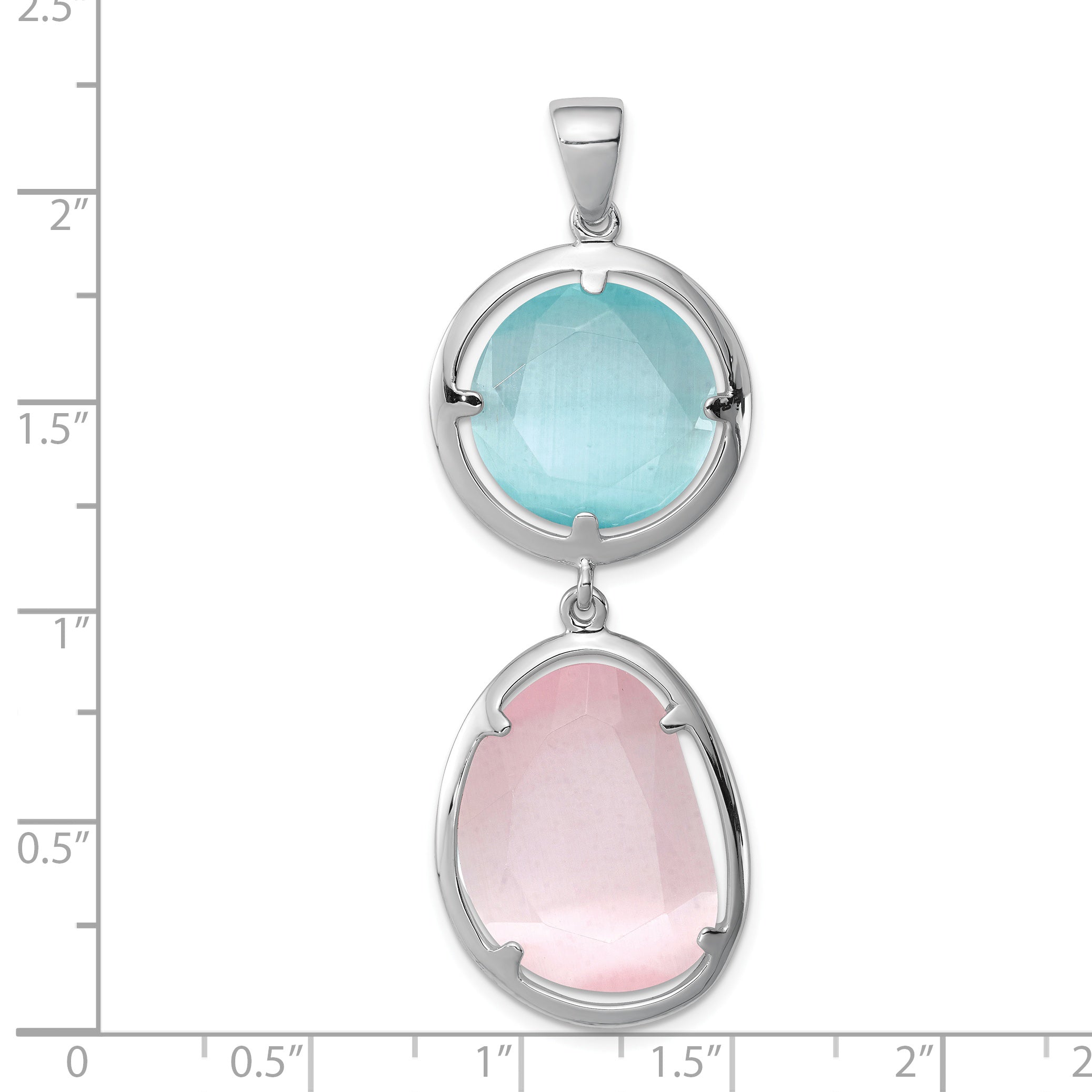 Sterlingsilber Rhodiniert Rosa/blue Erzeugt Cats Auge Anhänger
