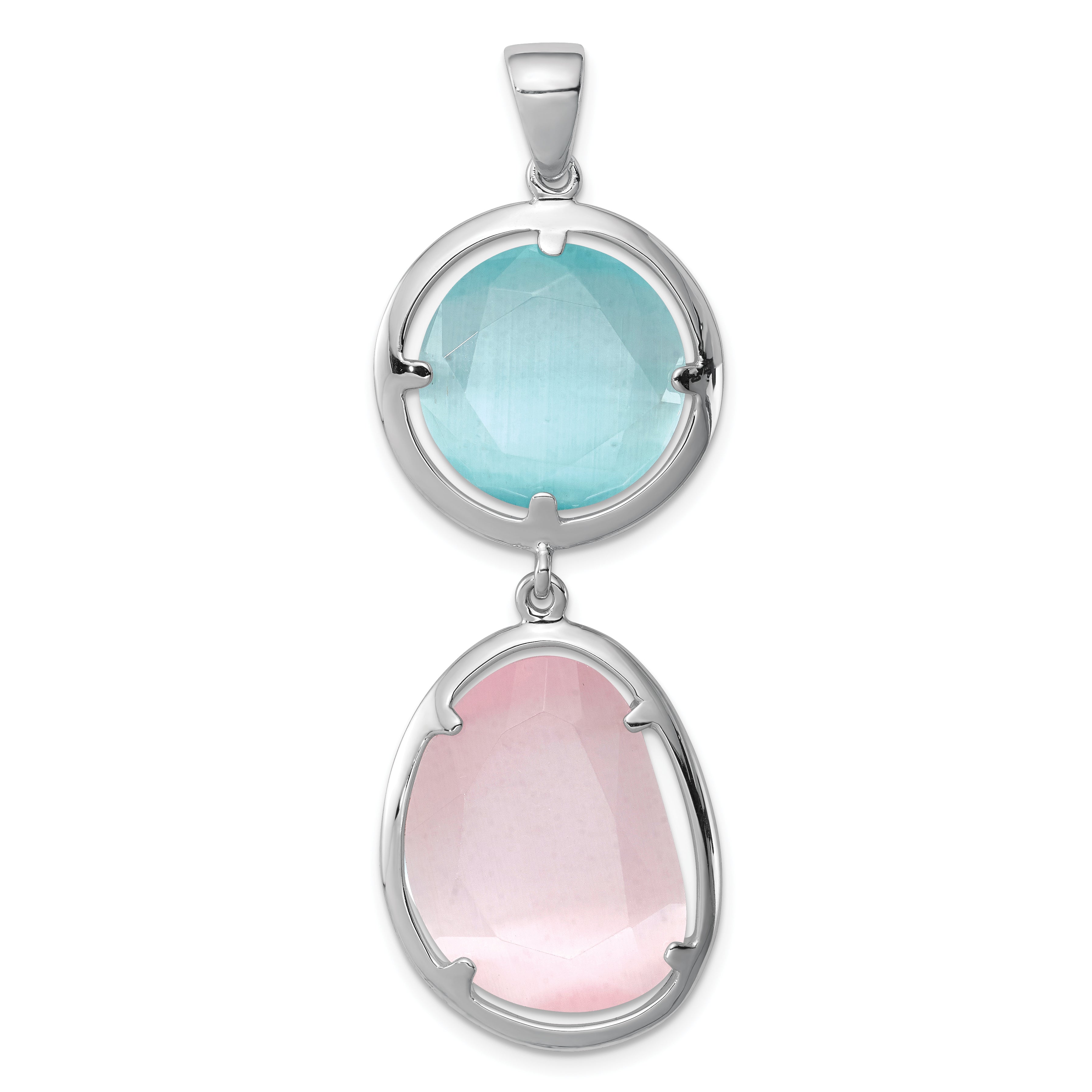Sterlingsilber Rhodiniert Rosa/blue Erzeugt Cats Auge Anhänger