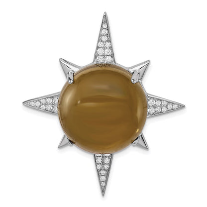 Sterlingsilber Rhodiniert Braun Glas & Zirkonia Sonnenstrahl Kette Anhänger