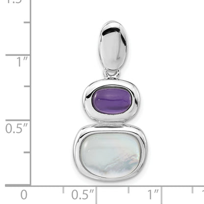 Sterlingsilber Rhodiniert Lila Kristall & Weiß Perlmutt Kette Anhänger