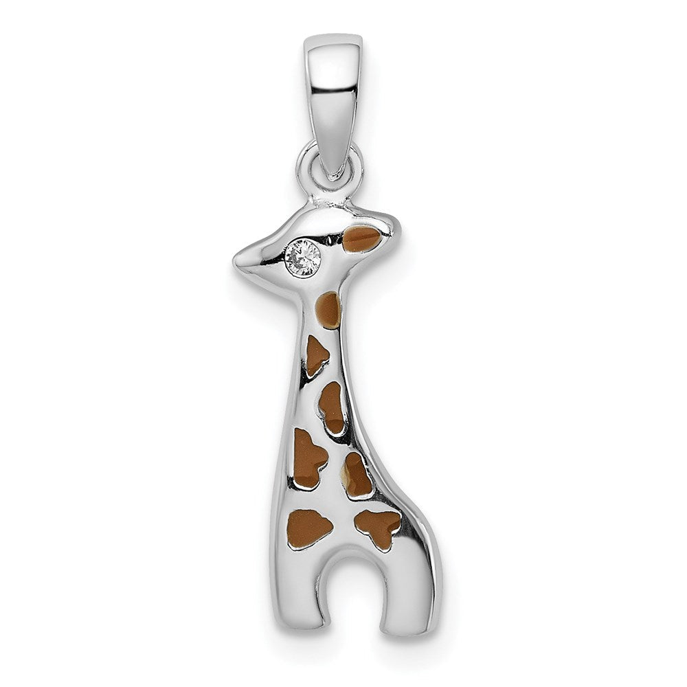 Sterlingsilber Rhodiniert Emailliert Zirkonia Giraffe Anhänger