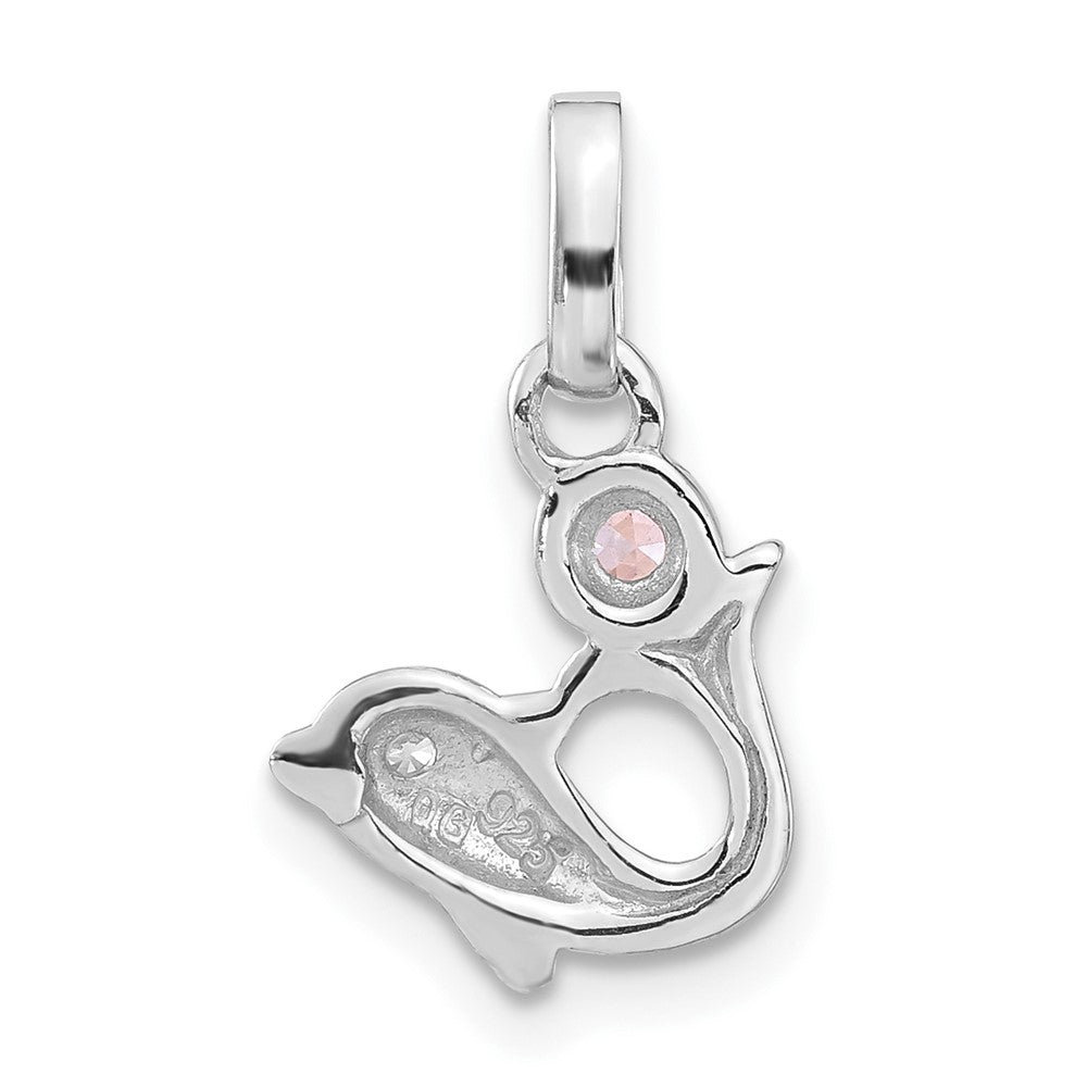 Sterlingsilber Poliert Rosa & Klar Zirkonia Delfin Anhänger