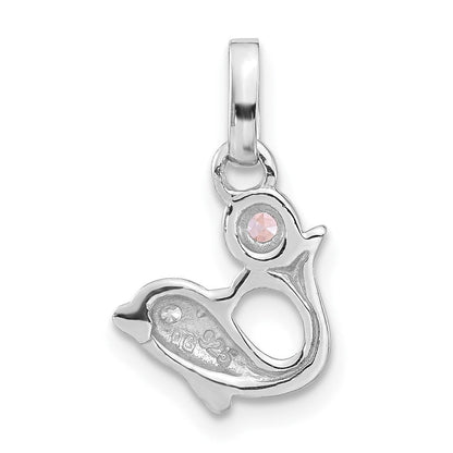 Sterlingsilber Poliert Rosa & Klar Zirkonia Delfin Anhänger