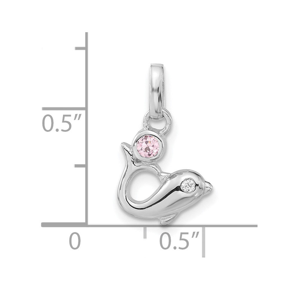 Sterlingsilber Poliert Rosa & Klar Zirkonia Delfin Anhänger