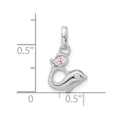 Sterlingsilber Poliert Rosa & Klar Zirkonia Delfin Anhänger