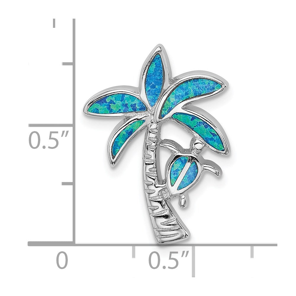 Sterlingsilber Rhodiniert Blau Einlage Erzeugt Opal Palme Baum Anhänger