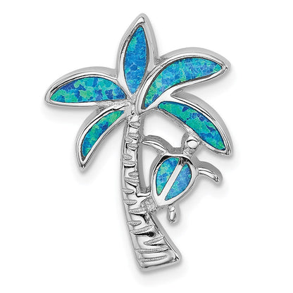 Sterlingsilber Rhodiniert Blau Einlage Erzeugt Opal Palme Baum Anhänger