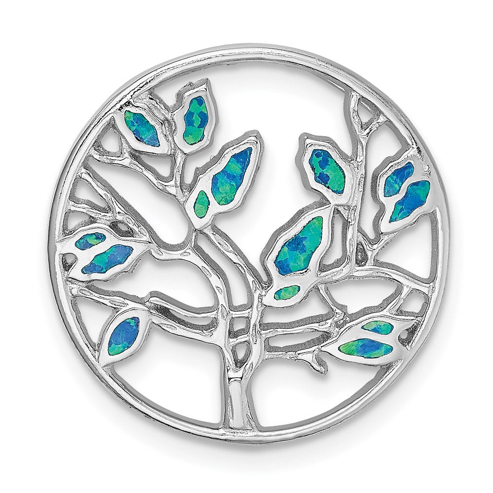 Sterlingsilber Rhodiniert Blau Erzeugt Opal Baum Anhänger
