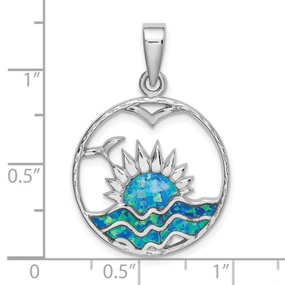 Sterlingsilber Rhodiniert Blau Einlage Erzeugt Opal Sunrise Anhänger
