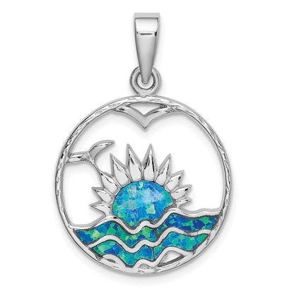 Sterlingsilber Rhodiniert Blau Einlage Erzeugt Opal Sunrise Anhänger
