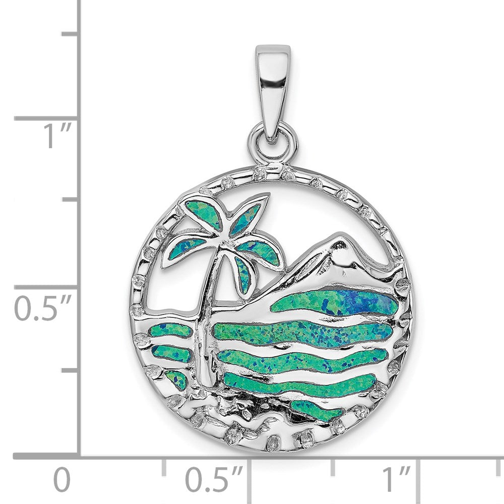 Sterlingsilber Rhodiniert Erzeugt Opal Palme Baum Ocean Anhänger