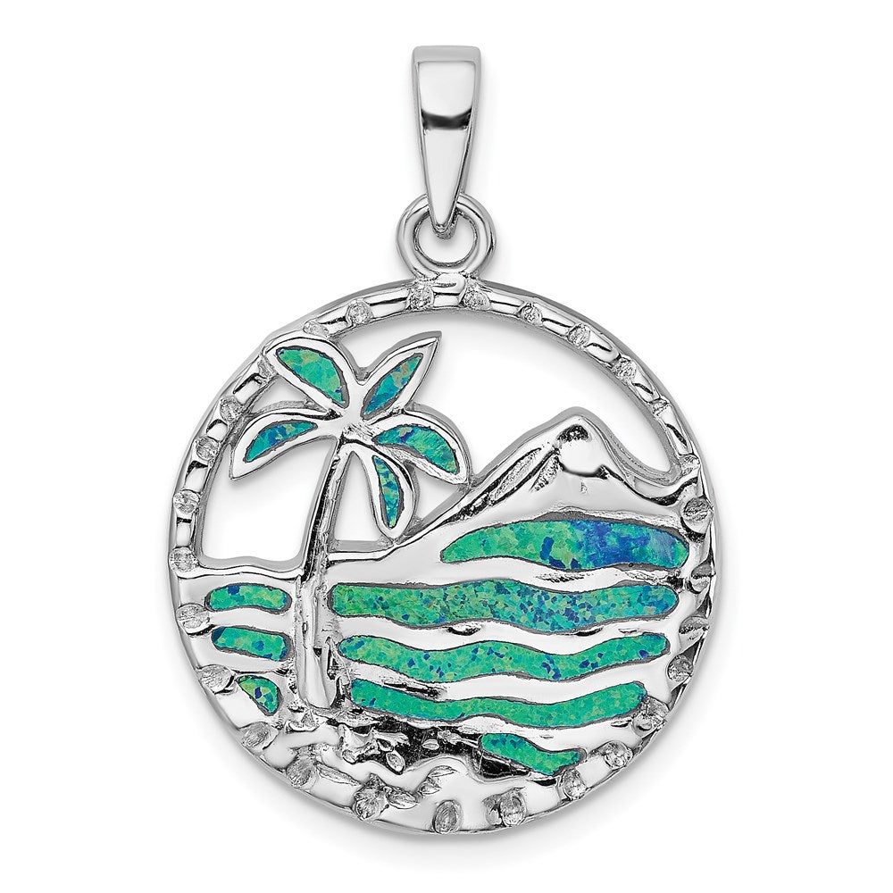 Sterlingsilber Rhodiniert Erzeugt Opal Palme Baum Ocean Anhänger