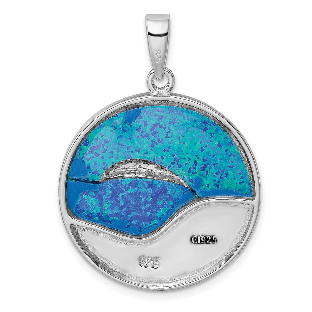 Sterlingsilber Rhodiniert Blau Erzeugt Opal Dolphins Anhänger