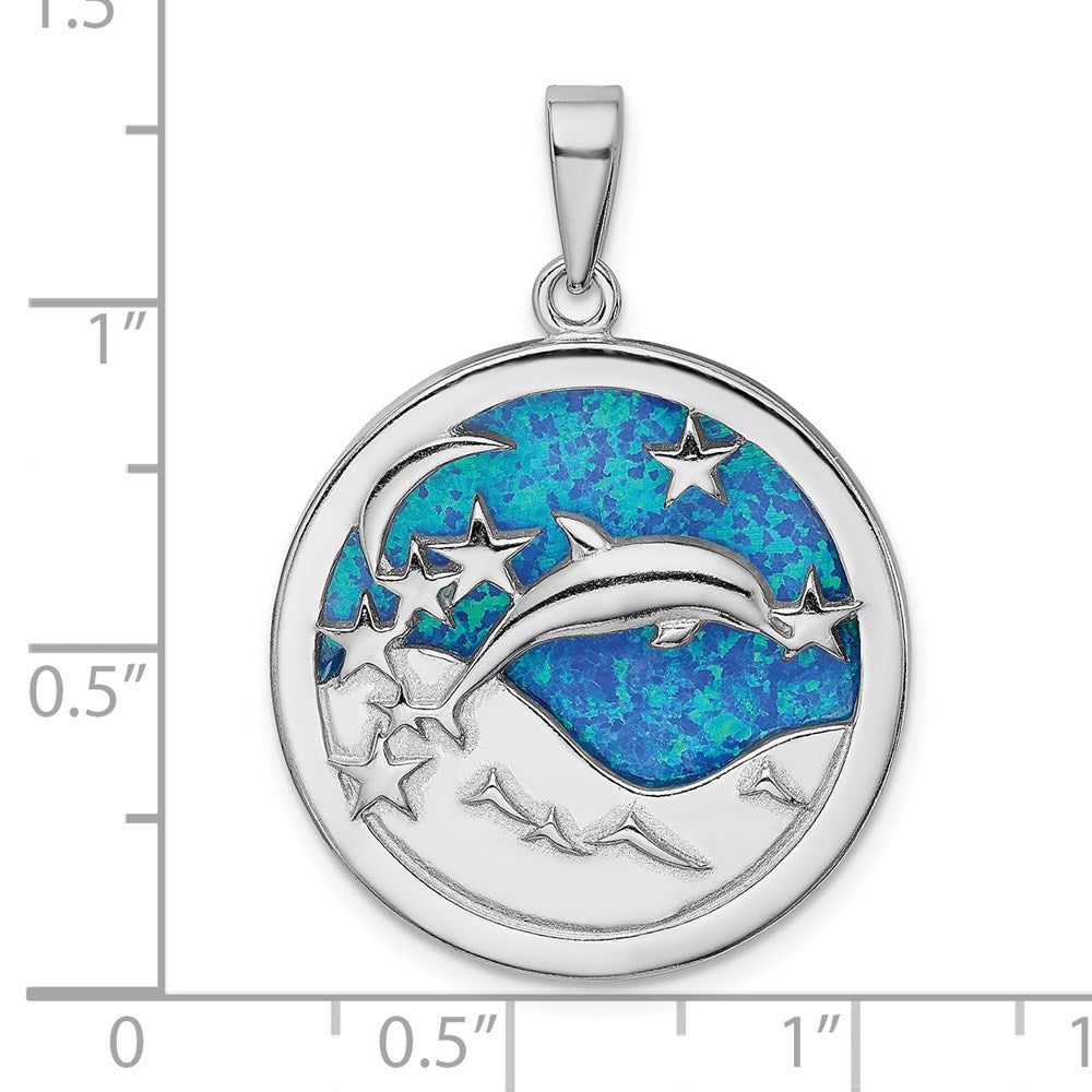 Sterlingsilber Rhodiniert Blau Erzeugt Opal Dolphins Anhänger
