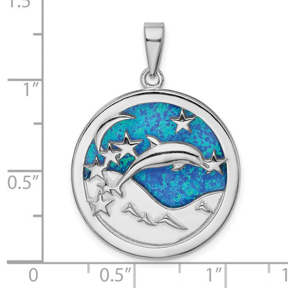 Sterlingsilber Rhodiniert Blau Erzeugt Opal Dolphins Anhänger