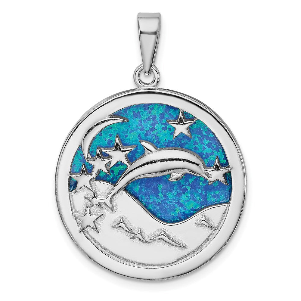 Sterlingsilber Rhodiniert Blau Erzeugt Opal Dolphins Anhänger