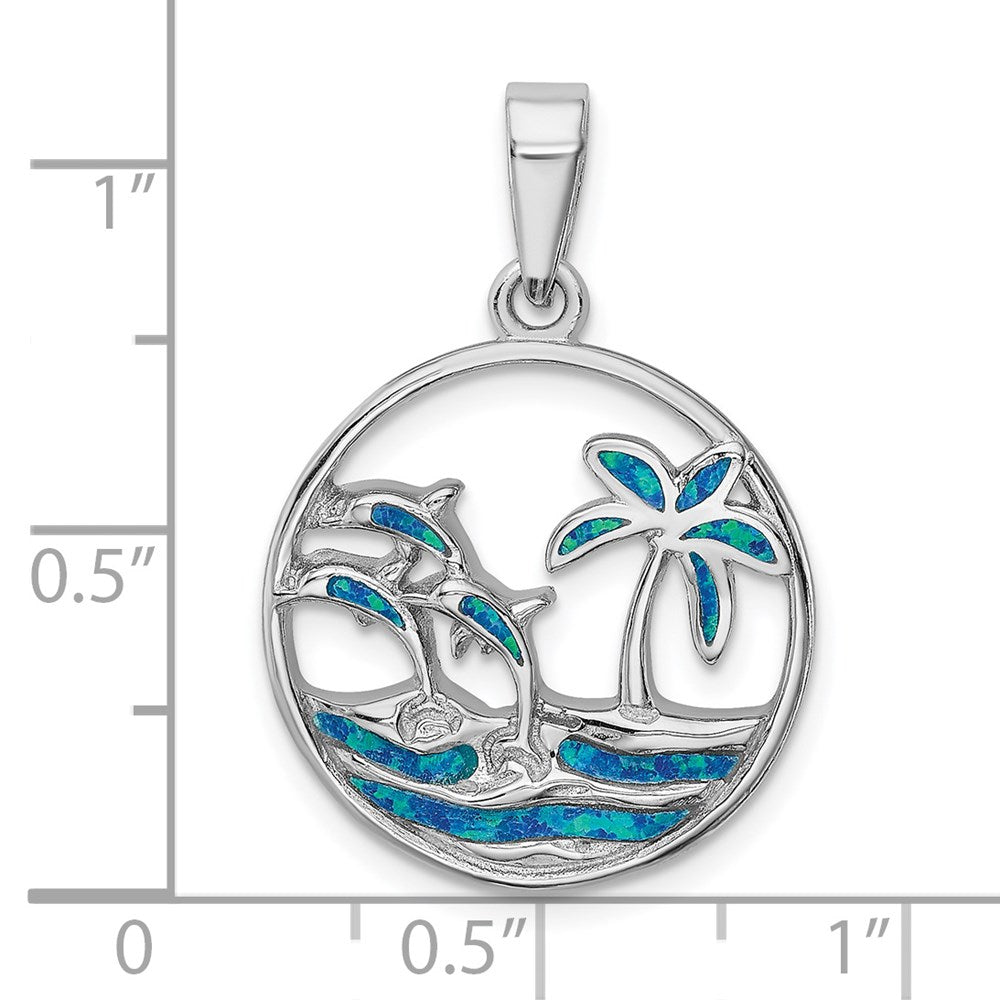 Sterlingsilber Rhodiniert Blau Erzeugt Opal Dolphins Anhänger