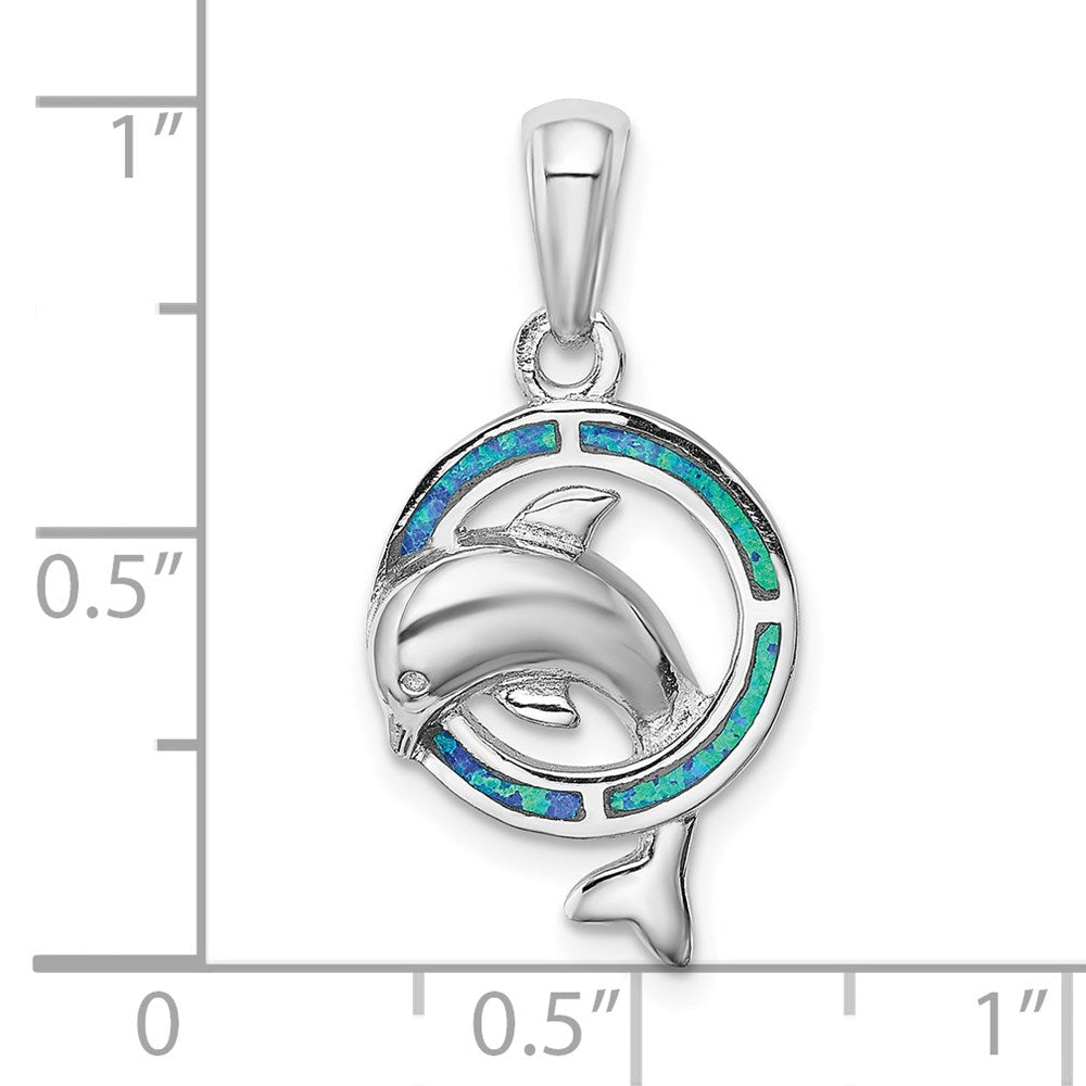 Sterlingsilber Rhodiniert Blau Einlage Erzeugt Opal Delfin Anhänger