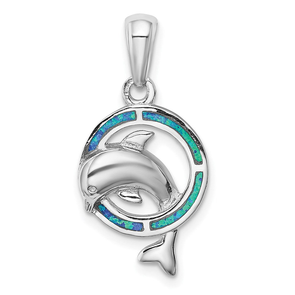 Sterlingsilber Rhodiniert Blau Einlage Erzeugt Opal Delfin Anhänger