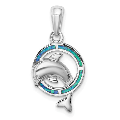 Sterlingsilber Rhodiniert Blau Einlage Erzeugt Opal Delfin Anhänger