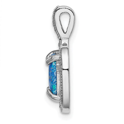 Sterlingsilber Rhodiniert Blau Quadratisch Erzeugt Opal mit Zirkonia Anhänger