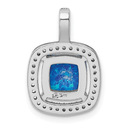 Sterlingsilber Rhodiniert Blau Quadratisch Erzeugt Opal mit Zirkonia Anhänger