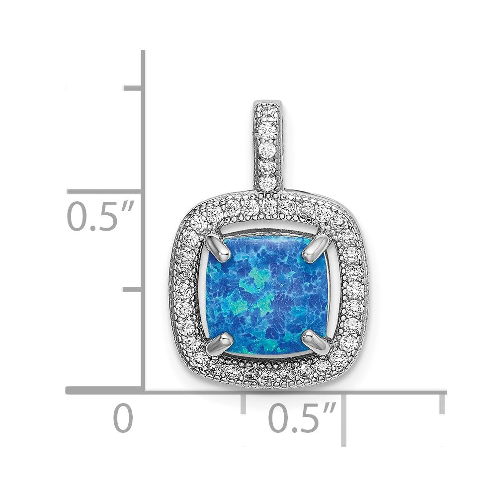 Sterlingsilber Rhodiniert Blau Quadratisch Erzeugt Opal mit Zirkonia Anhänger