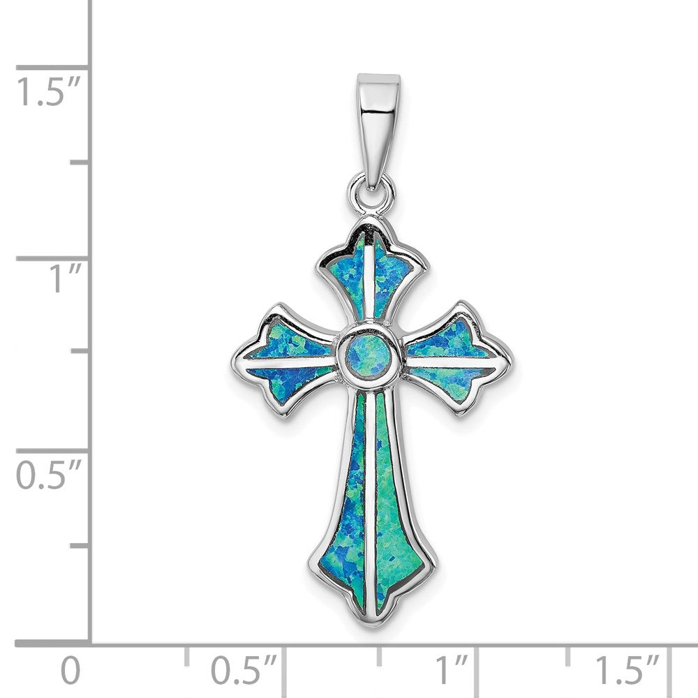 Sterlingsilber Rhodiniert Blau Einlage Erzeugt Opal Kreuz Anhänger