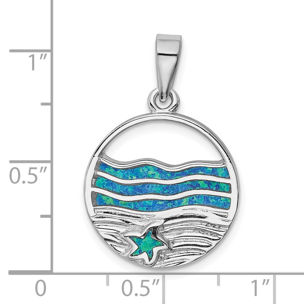 Sterlingsilber Rhodiniert Erzeugt Opal Seestern Ocean Anhänger