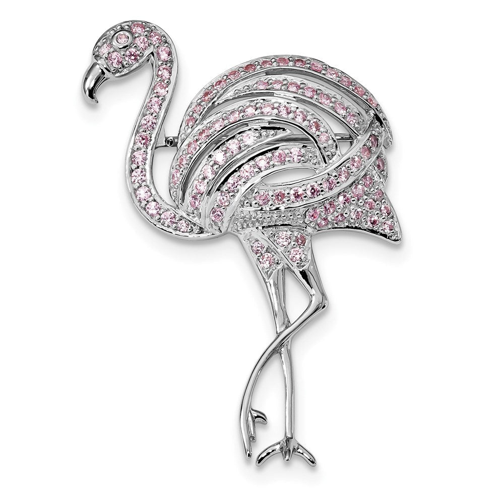 Sterlingsilber Rhodiniert Rosa Zirkonia Flamingo Brosche