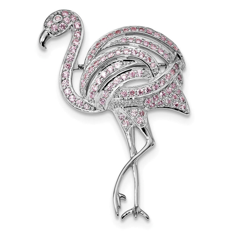 Sterlingsilber Rhodiniert Rosa Zirkonia Flamingo Brosche