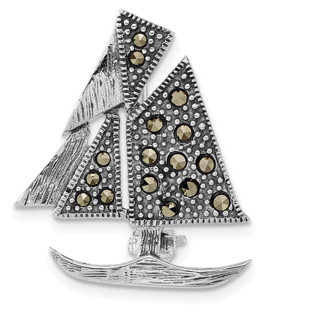 Sterlingsilber Antikisiert Markasit Segelboot Brosche