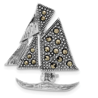 Sterlingsilber Antikisiert Markasit Segelboot Brosche